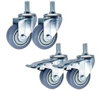 Threaded Stem Caster M14 M16 M20×30 Swivel Caster Wheels Heavy Duty 3-Inch 4-Inch 5-Inch Dual Locking No Noise TPR Rubber Castors Set Of 4 For Trolley Serving Cart