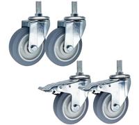 Threaded Stem Caster M14 M16 M20×30 Swivel Caster Wheels Heavy Duty 3-Inch 4-Inch 5-Inch Dual Locking No Noise TPR Rubber Castors Set Of 4 For Trolley Serving Cart