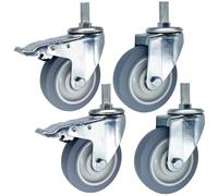 Threaded Stem Swivel Caster Wheels 4Pcs 3" 4" 5" Heavy Duty Casters, M14 M16 M20 Threaded Stem, TPR Rubber Casters No Noise, With Brakes For Trolley, Workbench