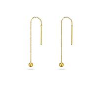 Threader Bead Tassel Drop Earrings for Women Girls S925 Sterling Silver 2mm Tiny Ball Long Chain Dangle Minimalism Ear Piercing Studs Jewelry Hypoallergenic Fashion Gifts Xmas Birthday (3.5mm, Gold)