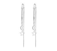 Threader Earrings Chain Earrings Tassel Earrings for Women Lightweight Long Chain Curved Threader Earrings Stainless Steel Double Twist Wave Drop Dangle Earrings, Zinc, No Gemstone