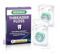 Threader Floss,2-in-1 Dental Floss for Braces, Bridges & Implants,Easy Threading Design,130 Count PTFE & PFAS Free Expanding Floss for Deep Cleaning (65 Count(Pack of 2), Light Mint)