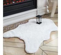 ThreadGlobe Fluffy Faux Rabbit Fur Rug 2'x3', Ultra Soft & Non-Slip Small Rugs for Bedroom, Living Room, Nursery, No Shedding Machine Washable Rug, White, 2x3 Ft