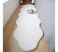 ThreadGlobe Fluffy Faux Rabbit Fur Rug Runner 2'x6', Ultra Soft & Non-Slip Rugs for Bedroom, Living Room, Nursery, No Shedding Machine Washable Rug, White, 2x6 Ft