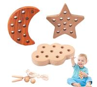 Threading Toy for Kids, Threading Toy for Kids | Set of 3 Threading Activity Puzzles - Wooden Thread Travel Toys, Educational Puzzle with Lace with Co