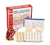 Threading Toy - Wood 16x14x3.5cm | Lacing Block Fine Motor Skill String Art | Educational Travel Game For Kids Ages 3+ Car Road Trip And Indoor Play Use Growth Through Creative Play.