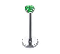Threadless Nose Stud, 1pcs 316L Stainless Steel 18GTragus Cartilage Nose Piercing Jewellery Studs 4 Prongs Round with Cubic Zirconia, Silver Green