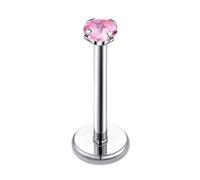 Threadless Nose Stud, 1pcs 316L Stainless Steel 18GTragus Helix Piercing Jewellery Studs 4 Prongs Round with Cubic Zirconia, Silver Pink