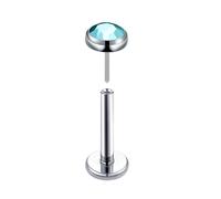 Threadless Nose Stud, 1pcs Titanium 20GTragus Helix Piercing Jewellery Studs with Round Cubic Zirconia Lake Blue, Silver Lake Blue