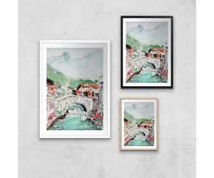 Threadless x IWOOT Italy Landscape Watercolor Giclee Art Print - A3 - White Frame