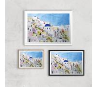 Threadless x IWOOT Santorini Watercolor Painting Giclee Art Print - A2 - White Frame