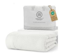 Threadmill 100% Pure Cotton, King Size Tusk White Blanket - Herringbone Pattern, Lightweight, Soft & Cozy Premium Fall Throw Blanket for All Seasons, 350GSM & 106x92 with Free Tote Bag