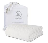 Threadmill 100% Pure Cotton, King Size Tusk White Blanket - Herringbone Pattern, Lightweight, Soft & Cozy Premium Fall Throw Blanket for All Seasons, 350GSM & 106x92 with Free Tote Bag