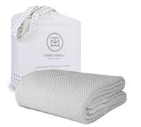 Threadmill 100% Pure Cotton, Twin Size Light Grey Blanket - Herringbone Pattern, Lightweight, Soft & Cozy Premium Fall Throw Blanket for All Seasons, 350GSM & 68x92 with Free Tote Bag