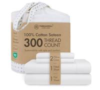 Threadmill - 300 Thread Count Hotel White King Sheets - 100% Long Staple Cotton Sheets - 3 Pc Bed Sheet Set - Silky Smooth Sateen Sheets with Elasticized Deep Pockets - Breathable Wrinkle Free Sheets