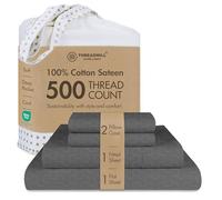 Threadmill 500 Thread Count King Size 4 Piece Cotton BedSheet Set, Jacquard Floria Dark Grey, Silky Soft Sheets with 16" Elasticized Deep Pocket, 2 Pillowcases & Free Tote Bag
