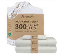 Threadmill Cotton Twin Sheet Set | 100% Cotton Single Bed Sheets for Twin Size Bed | Solid Sateen Twin Bed Sheets Set with 16'' Deep Pocket | Soft Breathable 3-Piece Cooling Sheet Set | Light Grey