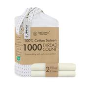 Threadmill Home Linen 1000 Thread Count 100% Supima Cotton Sheets Set of 2 Standard Pillow Cases, Luxury Smooth Solid Sateen | Ivory