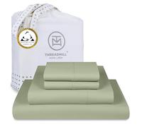 Threadmill Home Linen 400 Thread Count Bedding Collection 100% ELS Cotton Solid Sateen Sheet Set, Luxury Bedding, 4 Piece Set, Bed Sheets, Smooth Sateen Weave, King, Sage