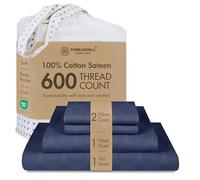 Threadmill Home Linen 600 Thread Count Jacquard Olivia Damask Queen Bed Sheets Set - 100% ELS Cotton Sheets for Queen Size Bed with Deep Pocket, Luxury 4 Piece Set, Smooth Sateen Weave Folkstone Blue