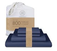 Threadmill Home Linen Cal-King Sheets - 800 Thread Count Sateen Weave, 100% Natural Cotton 4 Piece Solid Sheet Set, Extra Long Staple Cotton, Elegant Folkstone Blue Sheets with Elasticized Deep Pocket