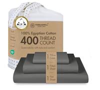Threadmill Home Linen Certified 100% Egyptian Cotton 3 Piece Solid Sheet Set, 400 Thread Count Sateen Weave,Twin Size, ELS Combed Cotton, Smooth Dark Grey Sheets with Elasticized Deep Pocket