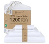 Threadmill Home Linen King Size 4 Piece 100% Supima Cotton 1200 Thread Count Satin White King Size 17" Deep Pocket King Sheet Set