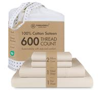 Threadmill Home Linen Queen Sheets - 100% Natural Cotton 600 Thread Count, 4 Piece Sateen Weave Light Beige Bedding Set, Smooth ELS Combed Cotton, Solid Bedsheets with Elasticized Deep Pocket