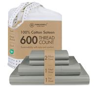 Threadmill Home Linen Queen Sheets - 100% Pure Cotton 600 Thread Count, 4 Piece Damask Moonrock Grey Bedding Set, Supreme ELS Combed Cotton, Striped Sheets with Elasticized Deep Pocket