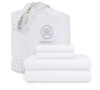 Threadmill Home Linen Queen Sheets - Pure Long Staple Cotton Sateen Weave, 4 Piece 300 Thread Count Bedding Set, Solid Hotel White Sheets with Elasticized Deep Pocket