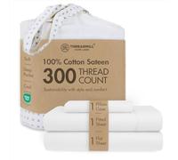 Threadmill Home Linen Twin Sheets - Pure Long Staple Cotton Sateen Weave, 3 Piece 300 Thread Count Bedsheet Set, Solid Hotel White Sheets with Elasticized Deep Pocket