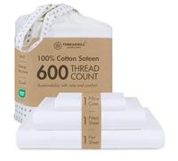 Threadmill Home Linen Twin-XL Sheets - 100% Natural Cotton 600 Thread Count, 3 Piece Sateen Weave Hotel White Sheet Set, Comfy ELS Combed Cotton, Solid Bedsheets with Elasticized Deep Pocket