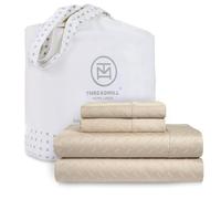 Threadmill Twin XL Bedding Set 100% Cotton Satin Damask Jacquard Fitted Sheets 40 cm Elastic Soft Breathable 3-Piece Cooling Bedding Set Beige