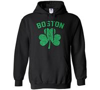 Threadrock Men's Green Boston Shamrock Hoodie Sweatshirt, Black, Large