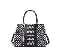 Threads of Heritage Handbag Collection - Genuine split Cowhide Leather - INSPIRED BY THE KEFFIYEH, Black, M