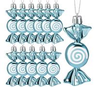 Threan 12 Pcs Christmas Candy Ornaments for Tree Decoration Hanging Glitter Candy Cane Christmas Peppermint Ornament with Golden Rope for Xmas Holiday Decoration(Light Blue,Plastic)