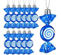 Threan 12 Pcs Christmas Candy Ornaments for Tree Decoration Hanging Glitter Candy Cane Christmas Peppermint Ornament with Golden Rope for Xmas Holiday Decoration(Blue,Plastic)