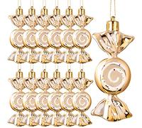 Threan 12 Pcs Christmas Candy Ornaments Hanging Glitter Candy Cane Decoration xmas Tree Peppermint Ornament with Golden Rope for Xmas Halloween Decoration(Champaign Gold,Plastic)
