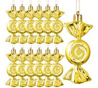 Threan 12 Pcs Christmas Candy Ornaments Hanging Glitter Candy Cane Decoration xmas Tree Peppermint Ornament with Golden Rope for Xmas Halloween Decoration(Yellow,Plastic)