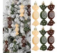 Threan 12 Pcs Christmas Candy Ornaments Hanging Glitter Candy Cane Decoration xmas Tree Peppermint Ornament with Golden Rope for Xmas Halloween Decoration(Brown, Beige, Green,Plastic and Velvet)