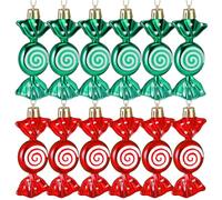 Threan 12 Pcs Christmas Candy Ornaments Hanging Glitter Candy Cane Decoration xmas Tree Peppermint Ornament with Golden Rope for Xmas Halloween Decoration(Red, Green,Plastic)