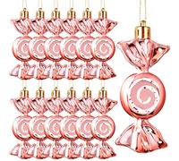 Threan 12 Pieces Christmas Candy Ornaments Hanging Glitter Candy Cane Decoration Christmas Tree Peppermint Ornaments with Golden Ropes for Xmas Halloween Party Decorations (Rose Gold)