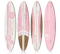 Threan 4 Pcs Surfboard Wall Decors 23.6 x 5.4 Inch Pink Girls Room Decor Preppy Surf Board Hanging Signs Aesthetic Large Wooden Beachy Tropical Wall Art for Surfer Bedroom Living Room Bathroom Decors