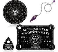 Threan Pendulum Dowsing Divination Board Age 8+ with Amethyst Set Wooden Spirit Talking Board Metaphysical Message Crystal Pendulum Necklace with Planchette for Wiccan Supply(Star Style)