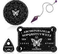 Threan Pendulum Dowsing Divination Board with Amethyst Set Metaphysical Message Board Crystal Dowsing Pendulum Necklace Wooden Board Talking Board with Planchette (Butterfly Style)