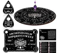 Threan Pendulum Dowsing Divination Set with Amethyst Crystal Pendulum Necklace and Wooden Spirit Board with Planchette for Wiccan Supply (Moth Style)