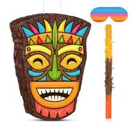 Threan Small Tiki Tropical Hawaii Piñata with Blindfold Bat Aloha Luau Piñata for Hawaiian Luau Themed Party Decoration Summer Birthday Party Supplies, 15.7 x 3.1 x 12.2 Inch