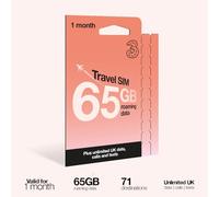 Three 30 Day Travel Sim, Unlimited Voice with 65GB Data Roaming