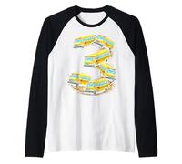 Three 3rd Birthday School Bus Back to School 3 Year Old Kids Raglan Baseball Tee