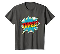 Three! 3rd Birthday Superhero Boys 3 Years Old Comic Book T-Shirt, Youth, Asphalt Grey, 3T